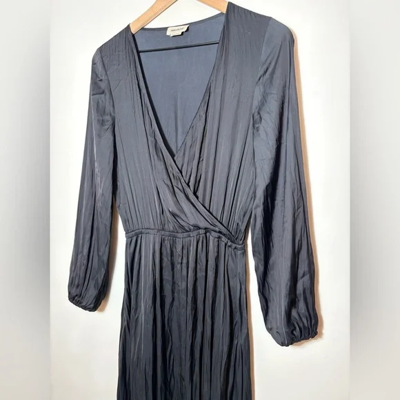 Zadig & Voltaire Black Long Wrap Maxi Evening Long Sleeve Satin Dress Size SM - Picture 5 of 9